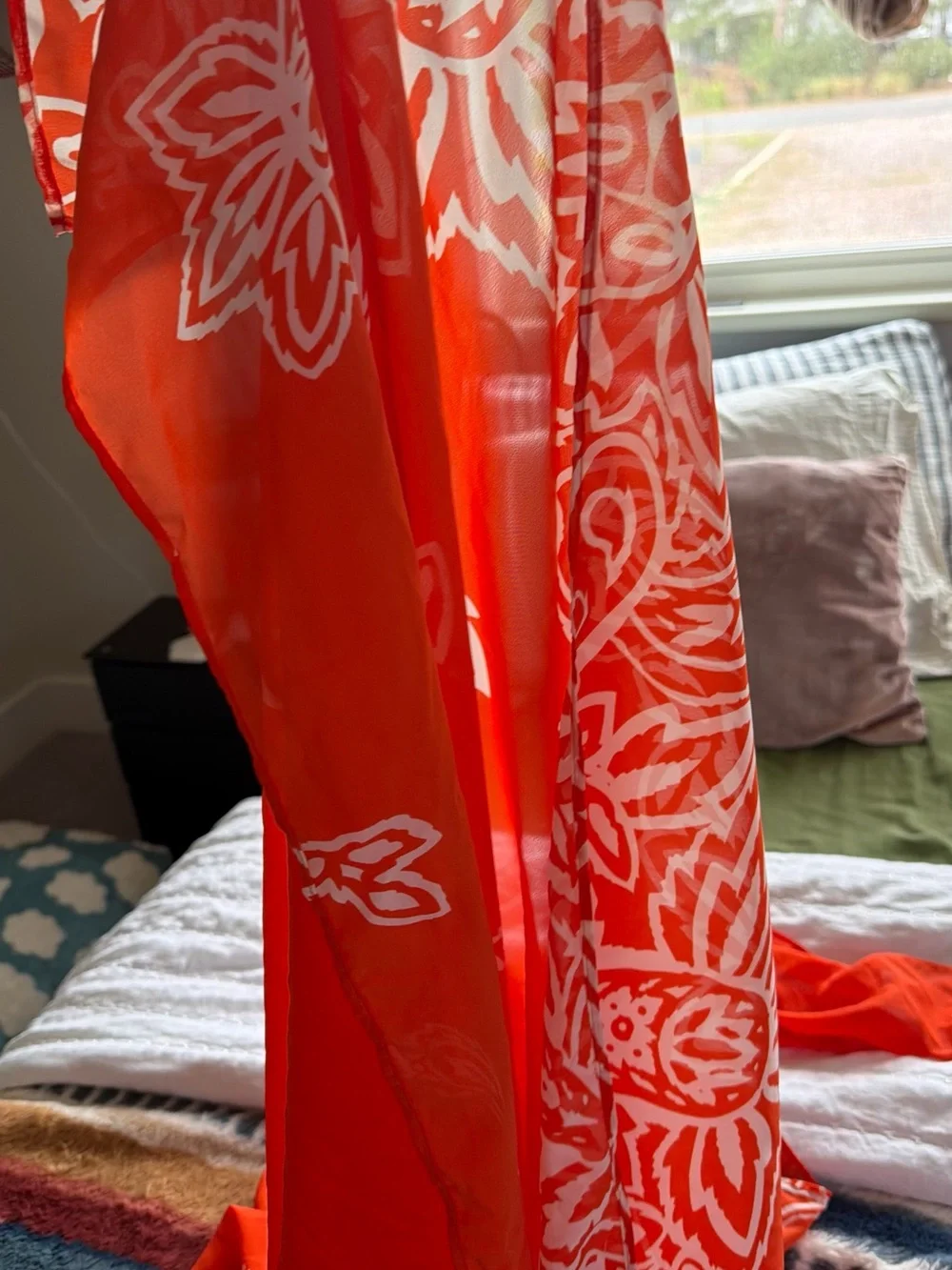 Bright Orange Scarf with White Floral Print